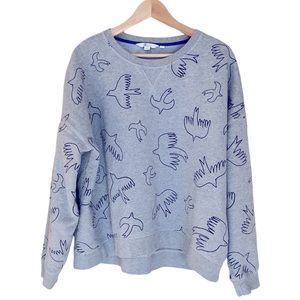 Boden Bird Motif Oversized Fleece Sweatshirt